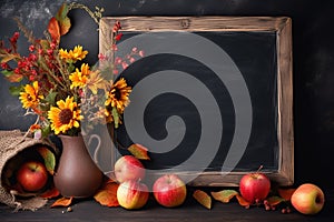 Blackboard with Autumn decorations.