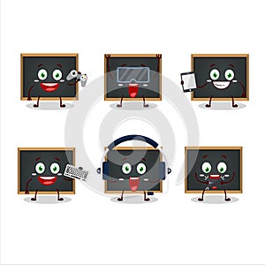Blackboard cartoon character are playing games with various cute emoticons