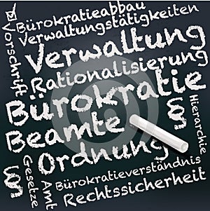 Blackboard and chalk with bureaucracy