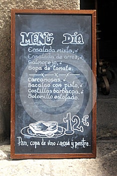 Blackboard with a Spanish daily menu, Spain photo