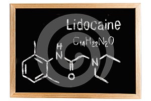 Blackboard with the chemical formula of Lidocaine photo