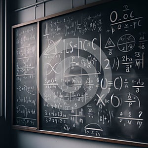 Blackboard containing mathematical equations