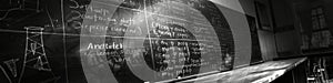 A blackboard dense with calculus and geometry reflecting the beauty of mathematical thought photo