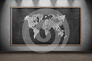 Blackboard with drawing world map
