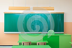 Blackboard in empty classrom