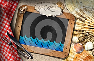 Blackboard for Fish Menu in a Beach