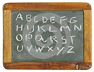 Blackboard with handwritten alphabet,back to school,learning,education concept,isolated on white background