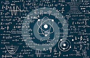 Pizarra científico fórmulas a cálculos en física a matemáticas. capaz científico 