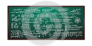 Blackboard with inscriptions .Chemical formula on whiteboard.Scientific and education background.School writing board .Vector illu