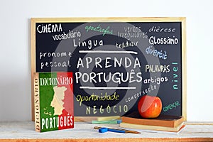 Blackboard in a Portuguese class photo