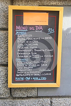 Blackboard with a Mediterranean daily menu,Spain photo