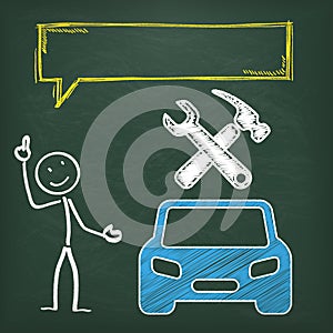 Blackboard Stickman Car Repair Shop Speech Bubble