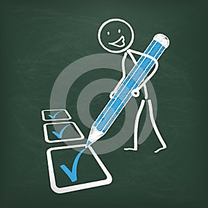 Blackboard Stickman Checklist Blue Pen