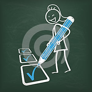 Blackboard Stickwoman Checklist Blue Pen
