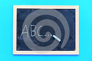 Blackboard texture chalk draw and write A B C for education in school chalkboard background Blackboard dark or chalkboard with