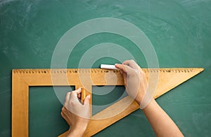 Blackboard and wooden ruler