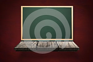 blackboard on a wooden shelf
