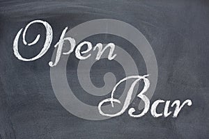 Blackboard with the word Open Bar