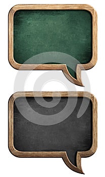 Blackboards or chalkboards set in shape of speech bubble