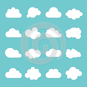 Cloud vector icon set on blue background