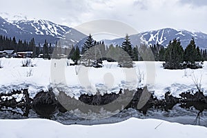 Blackcomb and Whistler mountains together in a distant view