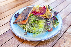 Blackened Salmon and green salad