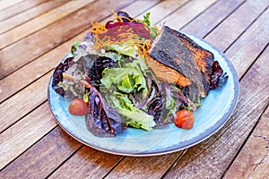 Blackened Salmon and green salad photo