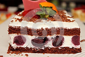 Blackforest, chocolate cake with cherries in it.