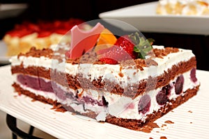 Blackforest, chocolate cake with cherries in it.