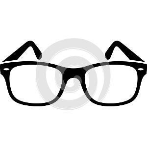 Blackframed eyeglasses with clear lenses and thin temples isolated on transparent background