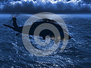 Blackhawk flying sea