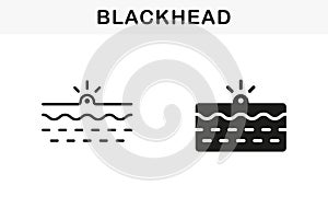 Blackhead, Skin Acne, Comedo Line and Silhouette Black Icon Set. Deep Dirty Pore, Skin Problem Symbol Collection. Pimple photo