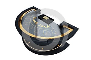 Blackjack card game table isolated on white background, top view. Black and gold style, luxury, VIP. The concept of casino,