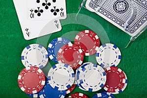 Blackjack hand on green table