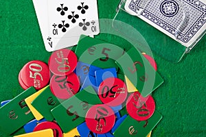 Blackjack hand on green table