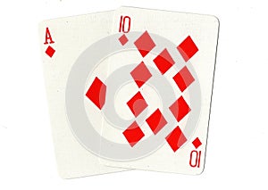 A blackjack hand of playing cards.