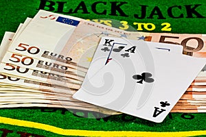 Blackjack over fifty euro banknotes