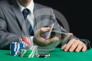 Blackjack Or Poker Game, Casino Worker Shuffling Cards