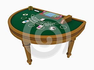 Blackjack table isolated on white background