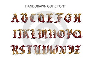 Blackletter gothic script hand-drawn font.