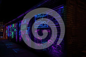 blacklight and uv-reactive graffiti on brick walls