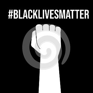 Blacklivesmatter poster. White Fist, raised clenched hand on black. Anti-racism, revolution, strike concept. Stock photo