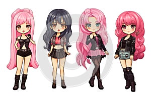 BLACKPINK kawaii chibi doll stickers in different poses and moods isolated PNG