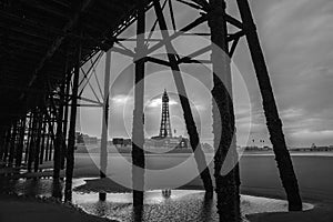 Blackpool pleasure beach black and white
