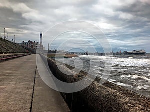 Blackpool promenade with the tower and pier in the distance