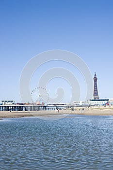 Blackpool Tower and piers, Blackpool, England photo