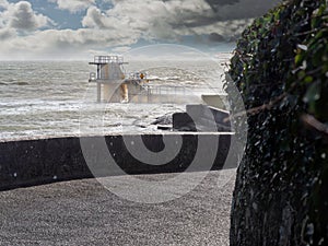 Blackrock public diving board at high tide.