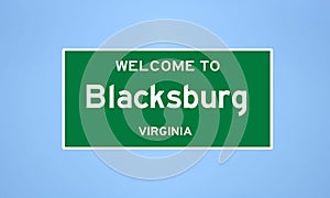 Blacksburg, Virginia city limit sign. Town sign from the USA. photo