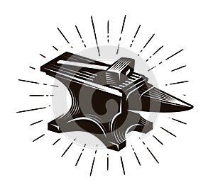 Blacksmith, forge. Anvil and hammer, vector illustration