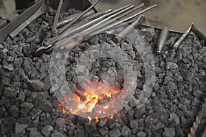 Blacksmith forge with tools